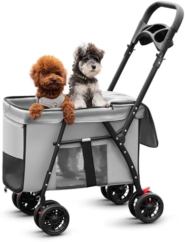 Pet Stroller Cat Dog Stroller Travel Folding Pet Carriers（Gray）