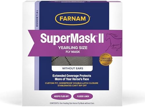 Farnam SuperMask II Horse Fly Mask Without Ears, Yearling, Color May Vary