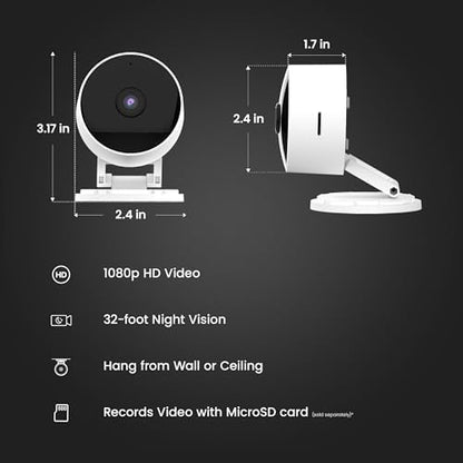 Feit Electric Indoor Security Camera with Motion Detection, 30ft. Night Vision, 360° Adjustable Head, 2.4GHz WiFi, 2-Way Audio, 1080p HD, Works with Alexa & Google Asst, Plug-in, White - CAM1/WIFI