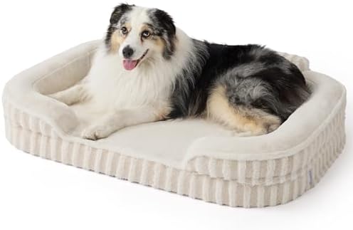 LE SURE Cute Cozy High Back Orthopedic XL Dog Bed with Sides,42" Beige