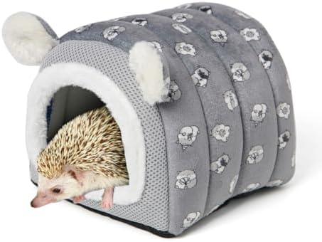 Hedgehog Bed Cave Hideout Hedgehog House Hedgehog Accessories, Hamster Small Animals Cage Supplies Warm House (Grey)