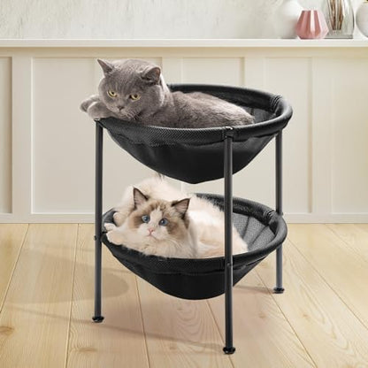 JUNSPOW Double Cat Bed Black, Breathable for 2 Cats 22.8in x18.7in x 18.7in