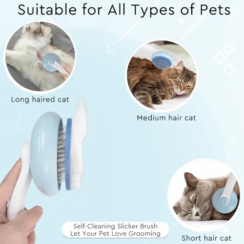 Cat Grooming Glove Brush, Self-Cleaning Slicker Pet Brush