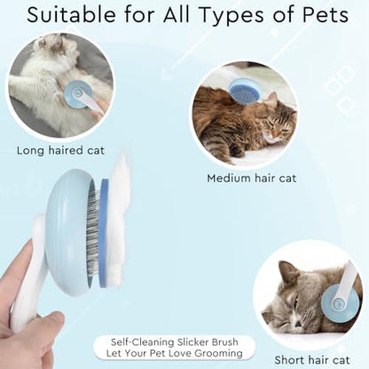 Cat Grooming Glove Brush, Self-Cleaning Slicker Pet Brush