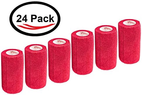 3 Inch Vet Wrap Tape Bulk (Red) (Pack of 24) Self Adhesive Adherent Adhering Flex Bandage Grip Roll for Dog Cat Pet Horse