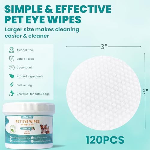 MEDUWEDU Eyes Wipes for Dogs & Cats 120 Counts, Grooming Kit Care for Dogs and Cats, Prevent Tear Stains, Eye Debris, Discharge, Mucus Secretions,Unscented
