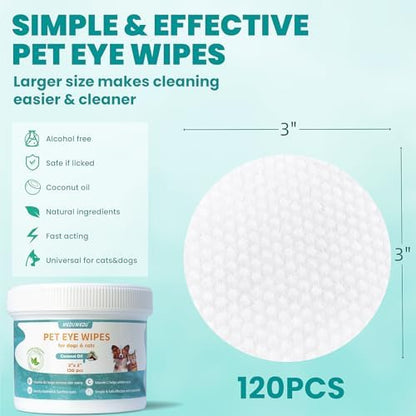 MEDUWEDU Eyes Wipes for Dogs & Cats 120 Counts, Grooming Kit Care for Dogs and Cats, Prevent Tear Stains, Eye Debris, Discharge, Mucus Secretions,Unscented
