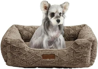 Modern Threads Ultra Soft Plush Pet Bed for Medium Dogs with Elegant Texture and Stylish Design, Removable Washable Cover, Brown, (28" L x 21" W x 9" Th)
