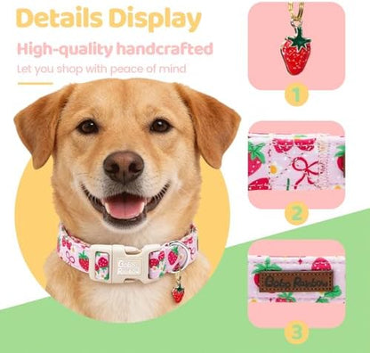Dog Collars, Spring Red Strawberry Print Pet Collar Holiday Cute Durable Adjustable Pendant Gift Collar with Quick Release Plastic Buckle for Small Dogs