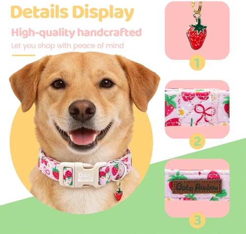 Dog Collars, Spring Red Strawberry Print Pet Collar Holiday Cute Durable Adjustable Pendant Gift Collar with Quick Release Plastic Buckle for X-Small Dogs