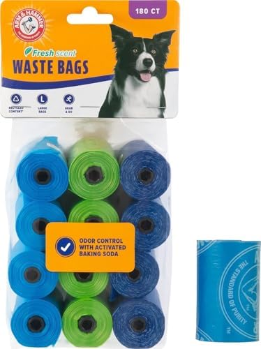 Arm & Hammer Easy-Tear Disposable Dog And Cat Waste Bags With Activated Baking Soda, 180 Dog Poop Bags, 9 x 14 Inches