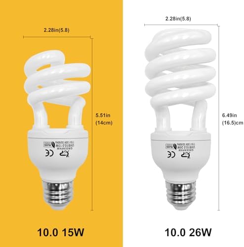 UVB Reptile Light, 10.0 15W UVA UVB Light for Reptiles, Spiral Compact Fluorescent UVB Bulb for Bearded Dragons Tortoise Lizards and Snakes