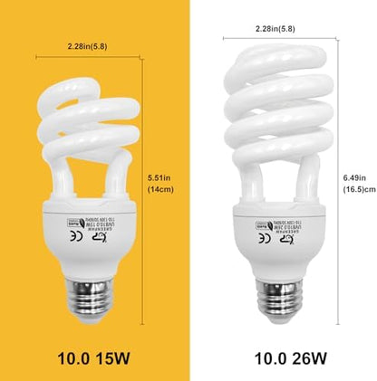 UVB Reptile Light, 10.0 15W UVA UVB Light for Reptiles, Spiral Compact Fluorescent UVB Bulb for Bearded Dragons Tortoise Lizards and Snakes