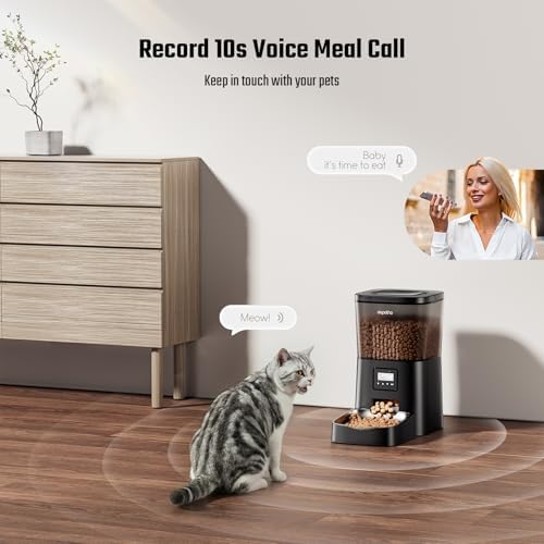 Espelho Automatic Cat Feeder- 4L Timed Cat Food Dispenser 1-6 Meals Control for Cat and Small Dog- Auto Pet Feeder with Desiccant Bag Keep Fresh for Reliable Easy Set Up and Clean- Voice Recorder