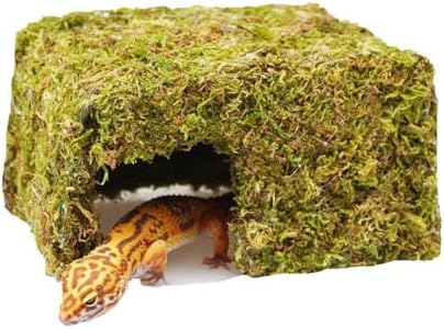 Leopard Gecko Tank Accessories, Reptile Moss Hide Cave, Adjustable Humid Tank Terrarium Decor Accessories for Corn Snakes and Small Lizards