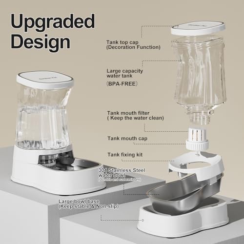 Automatic Dog Water Dispenser, Stainless Steel Bowls Feeder, 100% BPA-Free