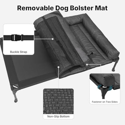 Veehoo Outdoor Elevated Dog Bed with Waterproof Bolster Cushion, Cooling