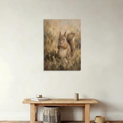 Squirrel Canvas Wall Art 12x18 Inch, Framed Wall Art for Living Room