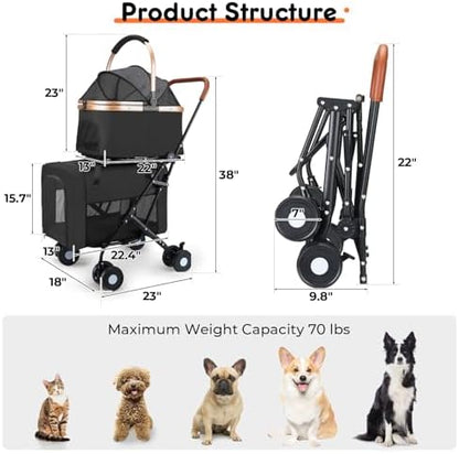Double Pet Stroller for Small Medium Dogs - 4 In1 Dog Stroller for 2 Pets, Detachable and Foldable with 360°Rotating Wheels, Easy Assembly and Compact Size (Black)