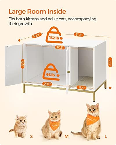 Feandrea Cat Litter Box Enclosure, with Scratching Mat, Tall Legs