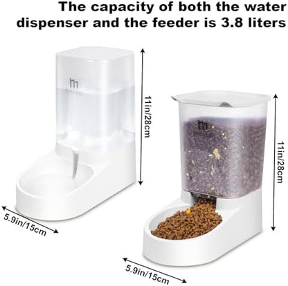 Marchul Dog Feeder, Gravity Cat Feeder and Water Dispenser Set, Automatic Pet Food Bowl and Waterer Large Capacity for Small Medium Pets Puppy Kitten Rabbit (1 Gallon / 3.8L)