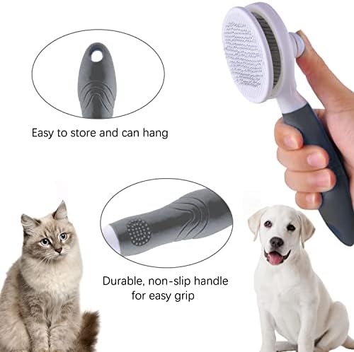 Self Cleaning Slicker Brush - Cat Brush Skin-Friendly Deshedding Grooming Massaging Tool for Long & Short Haired Pets, Cat Hair Brushes Easy Removes Undercoat for Dogs Cats Rabbits-UPGRADED, Gray