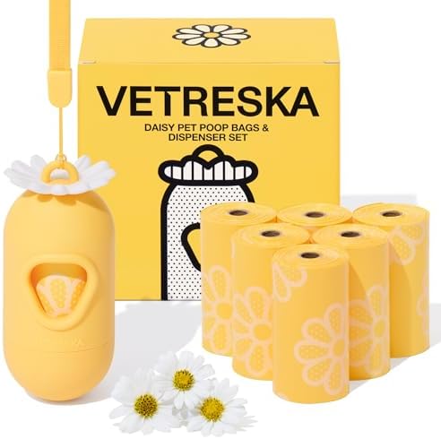 VETRESKA Dog Poop Bag Dispenser with Daisy Scented Waste Bags, 105 Counts