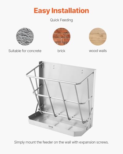 VEVOR Wall Mounted Hay Rack, 18.5 Gallon Livestock Feeder with 2.5 Gallon Feed Tray, 2 in 1 Hay and Grain Feeder, Feeds up to 5 Goats, Heavy-Duty Galvanized Steel Goat Feeders for Farm Sheep Horses
