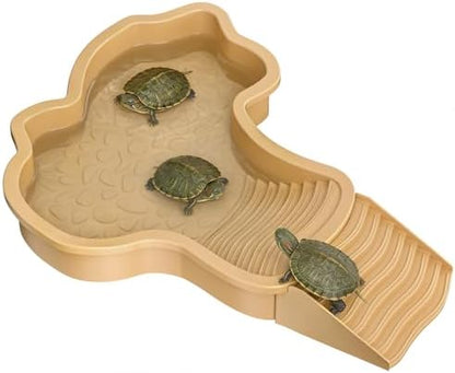 Pawfly Reptile Bathing Pool with Removable Ramp, Reptile Food Dish Feeding Dish, Tortoise Water Dish Water Bowl with Steps, Turtle Bathing Pool Bath Tub Soaking Dish for Gecko Snake Lizard Frog