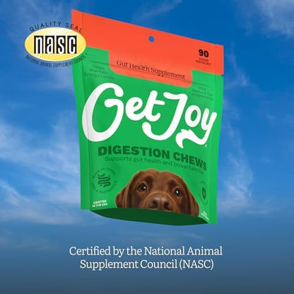 Get Joy Digestion Chews, Gut Health Supplement for Dogs, Vet Recommended Soft Daily Digestive Health & Immune Support with Prebiotics, Probiotics & Postbiotics, Made in USA, 90 Count