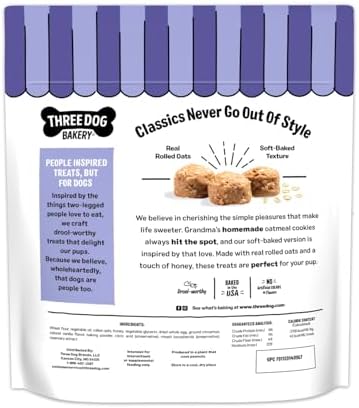 Three Dog Bakery Classic Oatmeal Cookies Soft Baked Dog Treats - 24 oz Bag