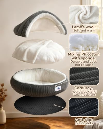 Calming Cozy Dog Cave Cover Bed, Burrow Small Doggy Anti Anxiety