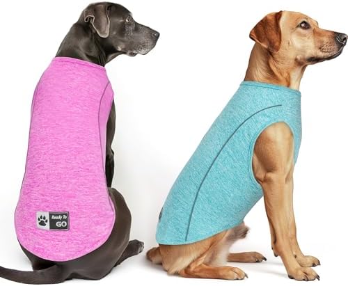 KYEESE 2Pack Reflective Dog Shirt, Lightweight Sun Protection Dog T Shirts for Medium Large Dogs, Breathable Sleeveless Tank Top Summer Dogs Clothes for Night Walking Outdoor, Lake Blue+Rose Red, 2XL