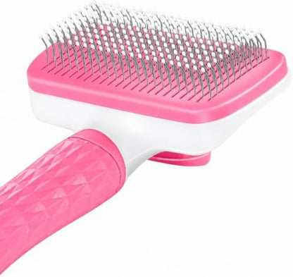 Generic Pink Cat grooming brush, Pet hair brush with Massage Particles, Self Cleaning Dematting Comb for Dogs and Cats, Easy to Use, Ergonomic Handle Design