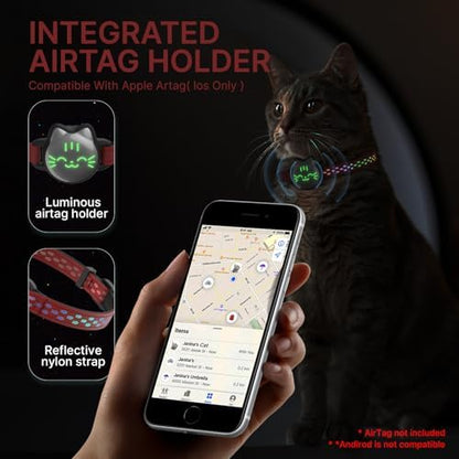 AirTag Cat Collar, Reflective Breakaway Collar, Hidden Holder with Bell
