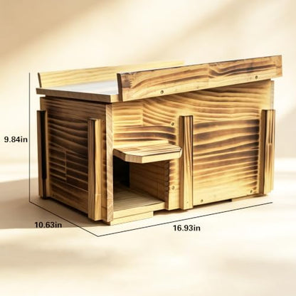 Handcrafted Solid Wood Hedgehog House - Large Natural Outdoor Nesting Box for Hedgehog - Cozy All-Weather Shelter, Easy Install for Backyard, Garden