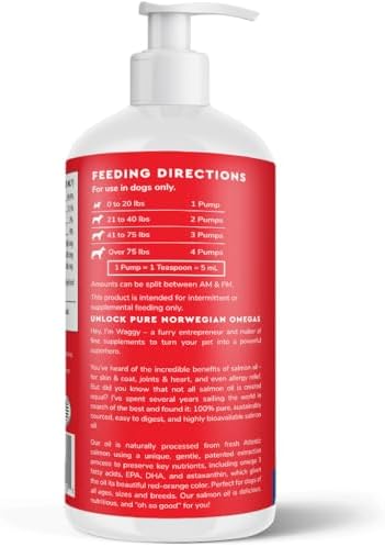 Premium Salmon Oil for Dogs – Pure Norwegian Salmon Oil High in Omega 3 EPA & DHA -Powerful Fish Oil for Dogs Skin & Coat, Hip & Joints, Allergies & Itchy Skin – Omega 3 Fish Oil for Dogs-32oz Liquid