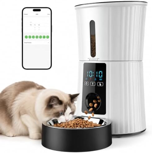 NEWBULIG Automatic Cat Feeder with APP 4L Small Dog Food Dispenser, White