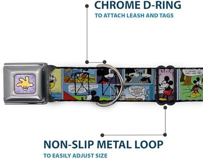 Buckle-Down Seatbelt Buckle Dog Collar - Mickey & Minnie Comic Strip - 1" Wide - Fits 9-15" Neck - Small