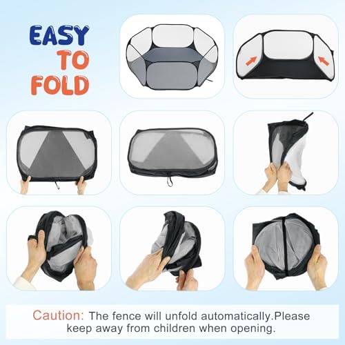 Pawaboo Small Animals Playpen with Pad, Black/Gray