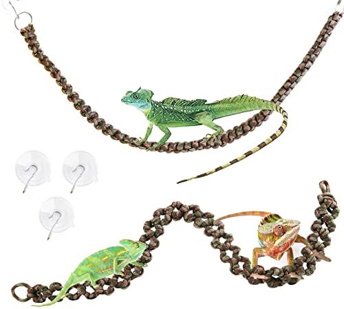 2 Pcs Reptile Vines for Climbing Bendable Jungle Vines Made of Handmade Umbrella Cord Weaving Rope Decor with 3 Suction Cup Accessories for Chameleon Crab Lizards Snakes Gecko Frog Hermit Crab
