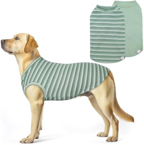 KYEESE 2Pack Waffle Dog Shirt for Large Dogs Striped Dog Sweater Tank Top