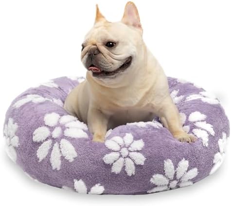 Donut Dog Beds, Calming Round Cat Beds for Indoor Cats, Purple, 23"