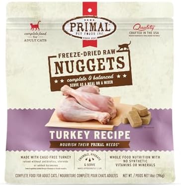 Primal Freeze Dried Raw Cat Food Nuggets, Turkey, 14 oz