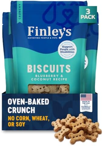 Finley's Crunchy Dog Biscuits, Blueberry Coconut, 12oz, 3 Pack