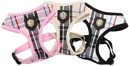 Puppia Junior Over-The-Head Dog Harness Checkered Pattern No Choke No Pull Adjustable Chest Belt Walking Training for Small and Medium Dog, Pink, X-Large