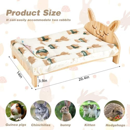 Large Wooden Bunny Bed, 2-in-1 Rabbit Bed with Pillow and Mat