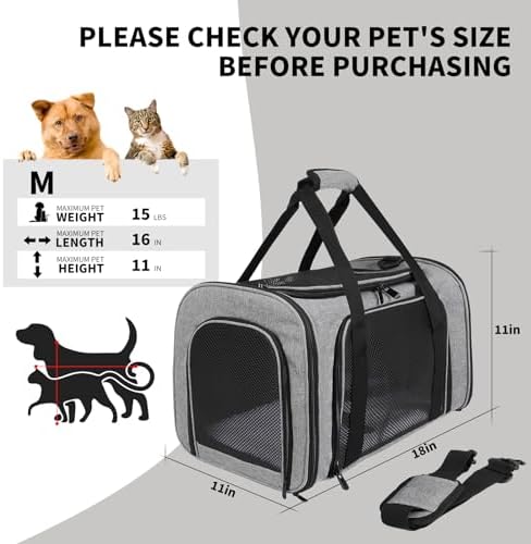 Carriers Soft-Sided Pet Carrier for Medium Large Cats Dogs 15lbs 20lbs,Ventilated Design,Portable Carry Handle,Collapsible Carrier for Kitten Puppy(X-Large,Grey&Black)