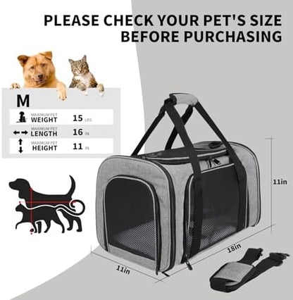 Carriers Soft-Sided Pet Carrier for Medium Large Cats Dogs 15lbs 20lbs,Ventilated Design,Portable Carry Handle,Collapsible Carrier for Kitten Puppy(X-Large,Grey&Black)