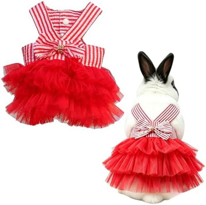 Bunny Dress Rabbit Tutu Skirt Holiday Outfit for Ferret (Red,L)